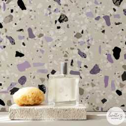 Terrazzo Peel & Stick Wallpaper Modern Mediterranean Black & Purple - thumbnail 2