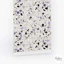 Terrazzo Peel & Stick Wallpaper Modern Mediterranean Black & Purple - thumbnail 3