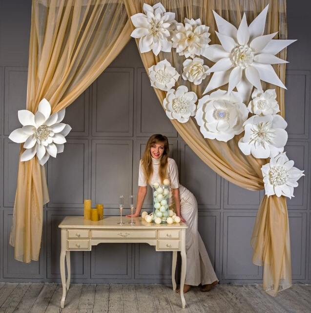 Giant Paper Flower Set Fantasy Wall Decor, Wedding Backdrop - 12-30 - image 1