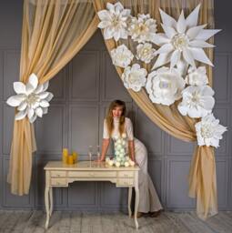 Giant Paper Flower Set Fantasy Wall Decor, Wedding Backdrop - 12-30 - thumbnail 1