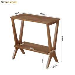 Solid Rubber Wood Narrow End Table, Modern 2-Tier Storage Shelf Side Table - thumbnail 4