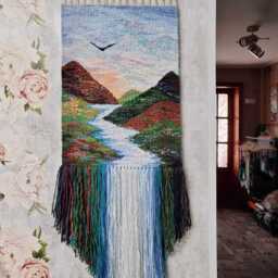 3D Woven Tapestry Wall Hanging Waterfall Clouds Landscape Art - thumbnail 4
