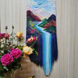 3D Woven Tapestry Wall Hanging Waterfall Clouds Landscape Art - thumbnail 3
