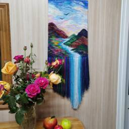 3D Woven Tapestry Wall Hanging Waterfall Clouds Landscape Art - thumbnail 2