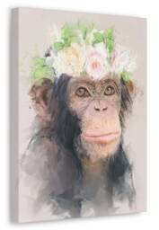Chimpanzee Flower Crown Canvas Art Jungle Animal Print - thumbnail 1