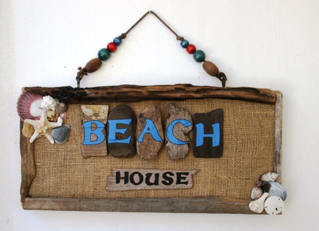Beach House. Wall Decor With Burlap & Shells, Home Decor, Wood Shells Peacelovedriftwood - image 1