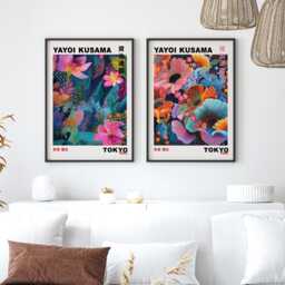 Set Of 2 Yayoi Kusama, Kusama Prints, Poster, Japanese Wall Art, Japandi, Print, Teal Art - thumbnail 1