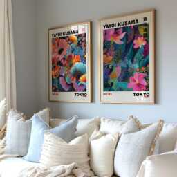 Set Of 2 Yayoi Kusama, Kusama Prints, Poster, Japanese Wall Art, Japandi, Print, Teal Art - thumbnail 3