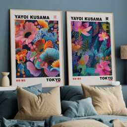 Set Of 2 Yayoi Kusama, Kusama Prints, Poster, Japanese Wall Art, Japandi, Print, Teal Art - thumbnail 2