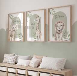 Safari Animal Nursery Prints, Decor, Animals Wall Art, Neutral Nursery, Jungle Theme Baby Boy - thumbnail 1