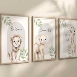 Safari Animal Nursery Prints, Decor, Animals Wall Art, Neutral Nursery, Jungle Theme Baby Boy - thumbnail 2