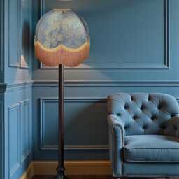 Blue Paisley Print Fabric Lampshade With Gold Fringe Handmade in The UK For Table & Floor Standard Lamp Shades, Ceiling Lights - thumbnail 2