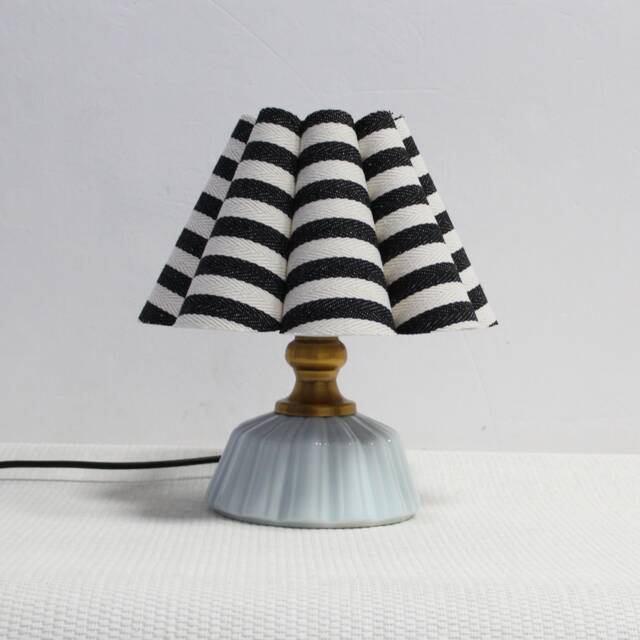 Handmade Black Stripe Fabric Table Lamp With Ceramic Base-95# - image 1