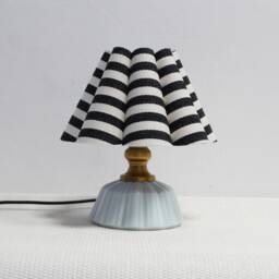 Handmade Black Stripe Fabric Table Lamp With Ceramic Base-95# - thumbnail 1