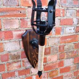 Wall Light, Wall Sconce, English Torch, Medieval Sconce Wrought Iron Sconces, Lantern, Old English, Shield & Torch - thumbnail 2