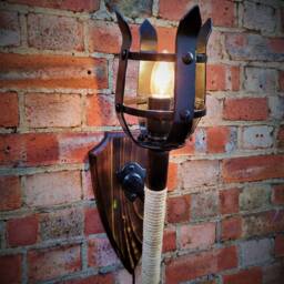 Wall Light, Wall Sconce, English Torch, Medieval Sconce Wrought Iron Sconces, Lantern, Old English, Shield & Torch - thumbnail 3