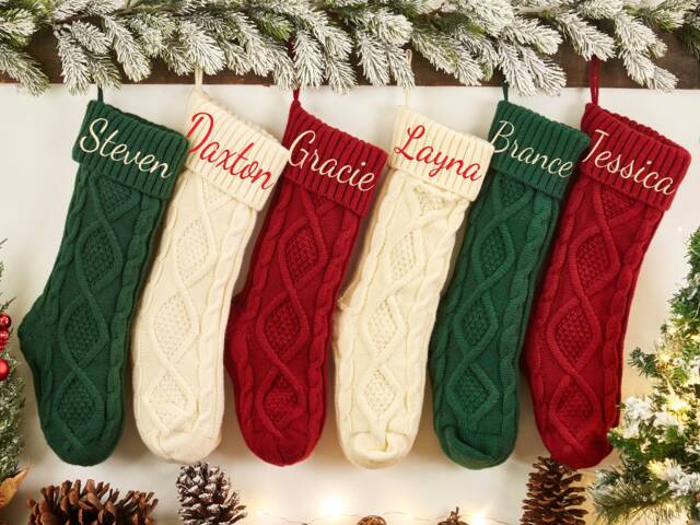 Personalized Christmas Stockings, Embroidered Holiday Stocking, Gift, Knitted Monogram Family Xmas Decoration - image 1