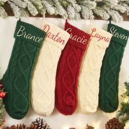 Personalized Christmas Stockings, Embroidered Holiday Stocking, Gift, Knitted Monogram Family Xmas Decoration - thumbnail 3