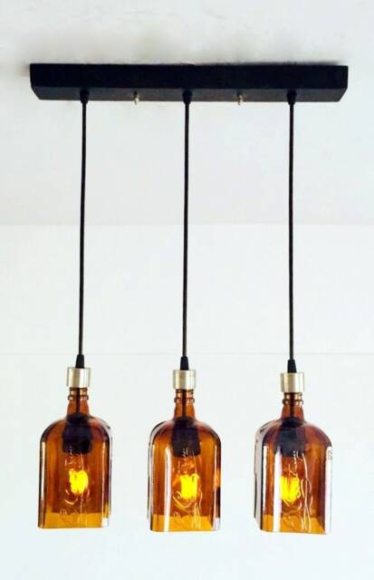 Cointreau Industrial Light Fixture - Chandelier Ceiling Lamp Made From Amber Brown Liquor Bottles For Home, Bar & Kitchen Island - image 1