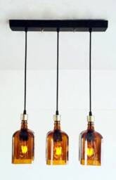 Cointreau Industrial Light Fixture - Chandelier Ceiling Lamp Made From Amber Brown Liquor Bottles For Home, Bar & Kitchen Island - thumbnail 1