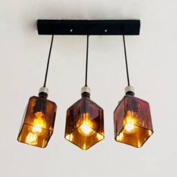 Cointreau Industrial Light Fixture - Chandelier Ceiling Lamp Made From Amber Brown Liquor Bottles For Home, Bar & Kitchen Island - thumbnail 3