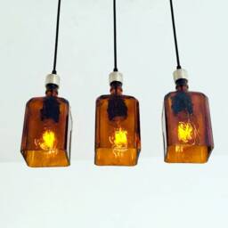 Cointreau Industrial Light Fixture - Chandelier Ceiling Lamp Made From Amber Brown Liquor Bottles For Home, Bar & Kitchen Island - thumbnail 2