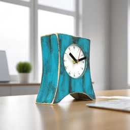 Rustic Wooden Mantel Clock Silent Brown Turquoise Patina