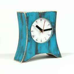 Rustic Wooden Mantel Clock Silent Brown Turquoise Patina - thumbnail 3