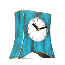 Rustic Wooden Mantel Clock Silent Brown Turquoise Patina - thumbnail 2