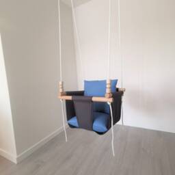 Weatherproof Baby Swing Dark Grey With Blue Pillows, Indoor Outdoor - thumbnail 2