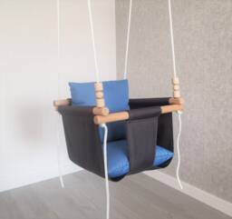 Weatherproof Baby Swing Dark Grey With Blue Pillows, Indoor Outdoor - thumbnail 1