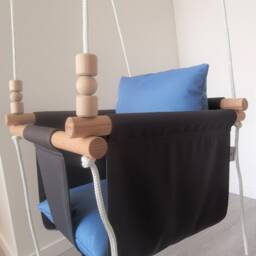 Weatherproof Baby Swing Dark Grey With Blue Pillows, Indoor Outdoor - thumbnail 3