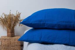 Set Of 2 Linen Pillow Cases. Linen Case in Royal Blue. Stone Washed, Soft Sham. Envelope Closure Cover