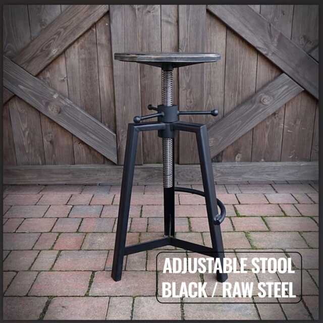 Industrial Adjustable Bar Stool - Steel & Wood Counter Stool, Workshop/Kitchen Hocker, Black Or Raw - image 1
