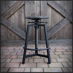 Industrial Adjustable Bar Stool - Steel & Wood Counter Stool, Workshop/Kitchen Hocker, Black Or Raw - thumbnail 3