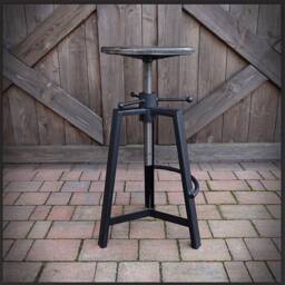 Industrial Adjustable Bar Stool - Steel & Wood Counter Stool, Workshop/Kitchen Hocker, Black Or Raw - thumbnail 2
