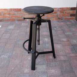 Industrial Adjustable Bar Stool - Steel & Wood Counter Stool, Workshop/Kitchen Hocker, Black Or Raw - thumbnail 4