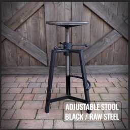 Industrial Adjustable Bar Stool - Steel & Wood Counter Stool, Workshop/Kitchen Hocker, Black Or Raw - thumbnail 1