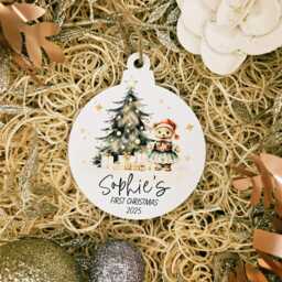 Babys 1st Christmas Ornament - Wooden Xmas Bauble 2025 Baby Name Keepsake Tree Gift Tag - thumbnail 3