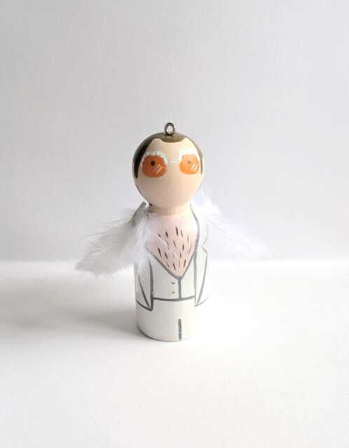 Hand-Painted Elton John Inspired Peg Doll Ornament - 6cm Christmas Decoration - image 1