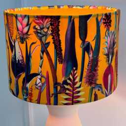 Botanical Velvet Lampshade With Mustard Gold Lining in Sunburst - Orange Colour, Handmade Lampshades, Table Lampshades - thumbnail 2