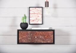 Black Floating Nightstand With Drawer in Old Wood - thumbnail 1