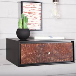 Black Floating Nightstand With Drawer in Old Wood - thumbnail 2