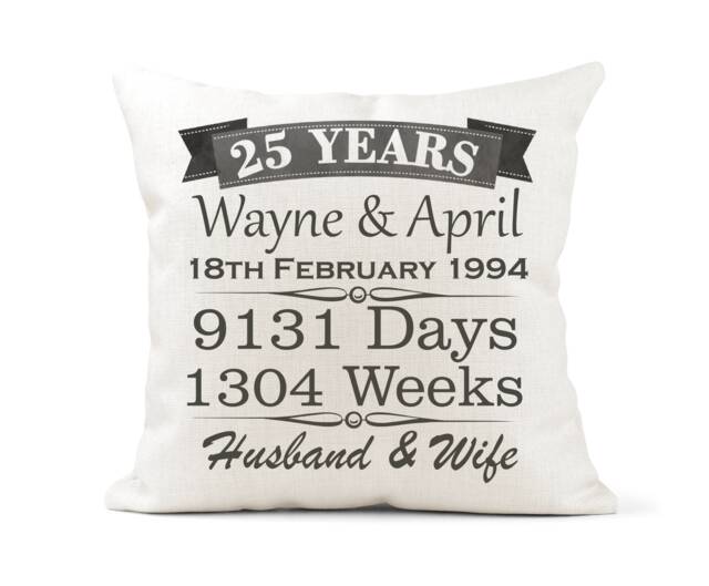 Personalised 25Th Anniversary Cream Canvas Cushion, Scatter Home Decor, Wedding, Silver Mum Dad, Friends, Brother Sister - image 1