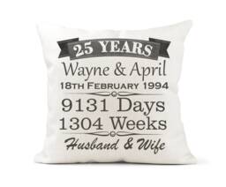 Personalised 25Th Anniversary Cream Canvas Cushion, Scatter Home Decor, Wedding, Silver Mum Dad, Friends, Brother Sister - thumbnail 1