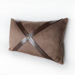 Brown Nubuck Pillow Cover With Cognac Faux Leather Straps - thumbnail 4