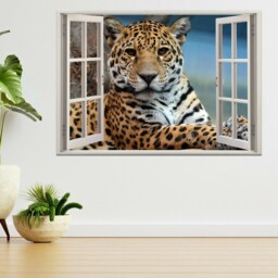 Jaguar Leopard Animal Lion Zoo 3D Window View Wall Sticker Poster Decal A344 - thumbnail 2