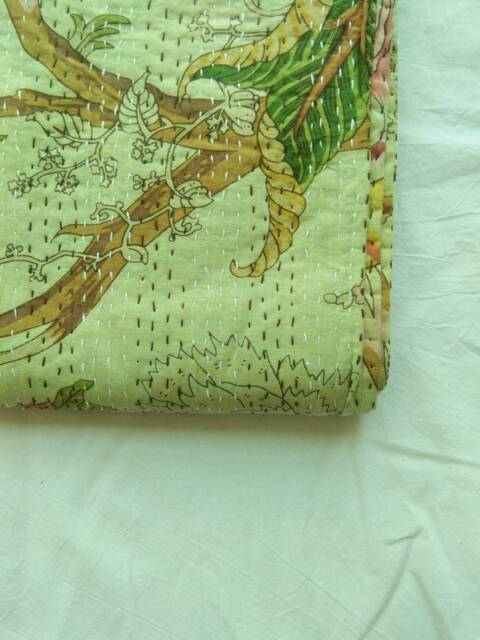 Floral Print Indian Handmade Kantha Quilt Bedspread Blanket Coverlet Perfect Bed Matching Throw - image 1