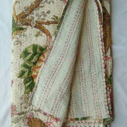 Floral Print Indian Handmade Kantha Quilt Bedspread Blanket Coverlet Perfect Bed Matching Throw - thumbnail 4