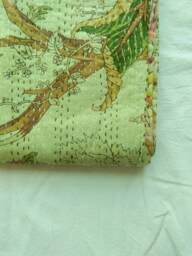 Floral Print Indian Handmade Kantha Quilt Bedspread Blanket Coverlet Perfect Bed Matching Throw - thumbnail 1